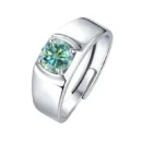 925 Sterling Silver Engagement Ring 1.0Ct 6.5mm Green Color Moissanite Adjustable Rings