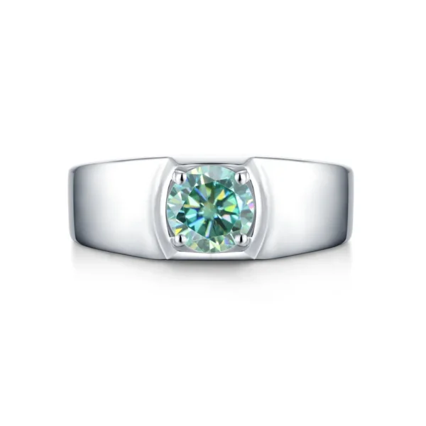 925 Sterling Silver Engagement Ring 1.0Ct 6.5mm Green Color Moissanite Adjustable Rings - Image 3