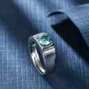 925 Sterling Silver Engagement Ring 1.0Ct 6.5mm Green Color Moissanite Adjustable Rings