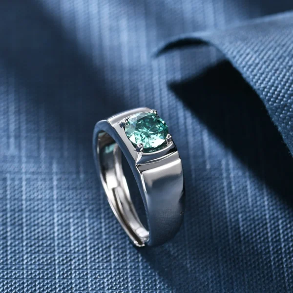 925 Sterling Silver Engagement Ring 1.0Ct 6.5mm Green Color Moissanite Adjustable Rings - Image 4